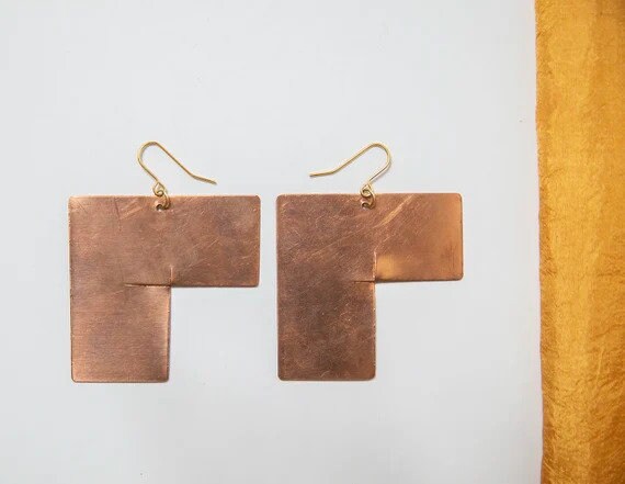 ¾ Squared Copper Earrings| Geometric Jewellery| Copper Jewellery | Minimalist| Afrocentric | Handmade | Natural Earrings | Eco-Friendly |