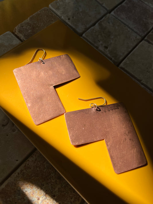¾ Squared Copper Earrings| Geometric Jewellery| Copper Jewellery | Minimalist| Afrocentric | Handmade |  Natural Earrings | Eco-Friendly |