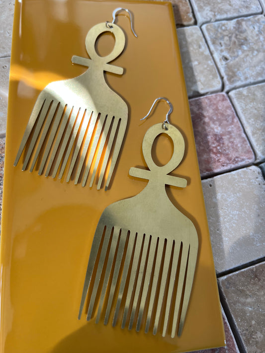 Ankh Afro Comb Earrings | Afrocentric Earrings | African Jewellery | Laser Cut Earrings |  Natural Earrings | Eco-Friendly